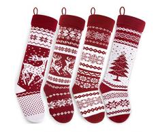 Starry Dynamo Strickstrümpfe, 66 cm, extra lang, handgestrickt, Rot/Weiß Extra Long - 26 4er-Pack (Groß und Kleines Rentier, Schneeflocken, Weihnachtsbaum)