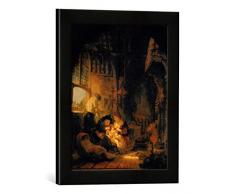 Gerahmtes Bild von Harmensz Van Rijn Rembrandt Die heilige Familie, Kunstdruck im hochwertigen handgefertigten Bilder-Rahmen, 30x40 cm, Schwarz matt