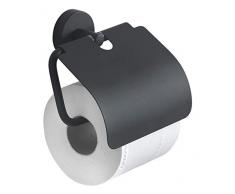 Gedy Eros Toilettenpapierhalter mit Deckel, Edelstahl, Schwarz, 13,6 x 13,5 x 5,2 cm