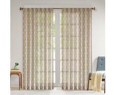 Madison Park Durchsichtige Vorhänge für Schlafzimmer, Moderne und zeitgenössische Leinenvorhänge für Wohnzimmer, Holm Bestickt, modern, durchscheinend, 127 cm B x 249 cm L, 1-Panel-Packung