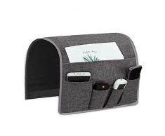 Joywell Sofa-Armlehne, Taschen-Organizer, Couch-Armlehne, Nachttisch, mit 5 Taschen für TV-Fernbedienung, Zeitschriften, Bücher, Handy, Brille, iPad 13 x 35 grau
