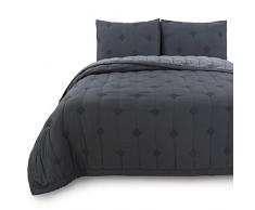 KASENTEX Steppdecke mit stilvollem kleinen Diamantstich-Design, Mikrofaser weich und plüschig Bettwäsche mit Schamotten Queen + 2 Shams (90x90+20x26 x2) dunkelgrau