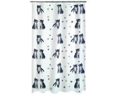 Spirella Anti-Schimmel Duschvorhang - Anti-Bakteriell, waschbar, wasserdicht, Polyester, „Katze“ 180x200cm Weiß