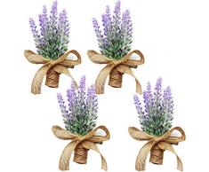 Yokoke Kunstblumen Boutonniere Bouquet Corsage Handgelenk 4 Stück Fast natürlich gefälschte lila Pflanze mit Jute-Schleife für Hochzeit, Kirche, Party, Heimdekoration