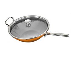 Bielmeier KOCHSTAR NEO orange Ø 30cm Wok mit Stiel und Glasdeckel, Keramik, 30 cm