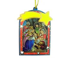 Christmas Gifts and Decorations Weihnachtskrippe aus Holz mit Heiliger Familie, 10,2 cm Heilige Familie mit Magier Rot, gelb