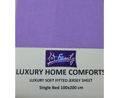 Familie Bettwäsche Premium Qualität 100% Baumwolle Jersey Spannbettlaken Spannbetttuch, Einzelbett lila