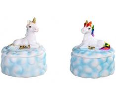 GSC 92035 Schmuckkästchen mit Einhorn-Figur, Regenbogenfarben, 3 Zoll, Blau, 2 Stück