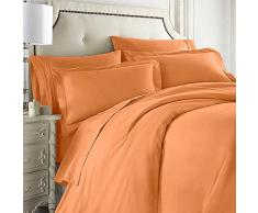 Clara Clark Bettwäsche-Set, 7-teilig, inkl. Spannbettlaken, Bettdecke, Kissenbezüge Split King Apricot Orange