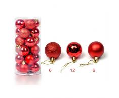 Bluespace 24 Stück Weihnachten Kugeln 6 cm (60 mm) zum Aufhängen Weihnachten Ornamente Ball für Weihnachtsbaum Party Hochzeit Home Dekorationen, plastik, rot, 60 mm