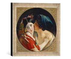 Gerahmtes Bild von Viktor Borissow-Mussatow Herbstmelodie - Paar im Garten, Kunstdruck im hochwertigen handgefertigten Bilder-Rahmen, 30x30 cm, Silber Raya