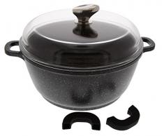 Pradel Excellence 52340M Kochtopf in Stein-Optik mit Glasdeckel/Aluminiumguss, Schwarz 28 x 21 cm