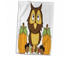 3dRose Cute Wide Eyed Owl with Fall Leaves and Two Pumpkins Handtücher, Mehrfarbig, 15 x 22