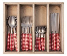 Provence Tafelbesteck mit Tablett aus Edelstahl, kariert, Edelstahl, rot, 33.5 x 29.5 x 6.5 cm