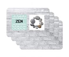 Venilia Tischset Platzset für Esszimmer, 4er Set abwischbar Polypropylen, lebensmittelecht, 45 x 30 cm, 4 Stück, 59085, Kunststoff, Zen Stone Grau, Muster, 4