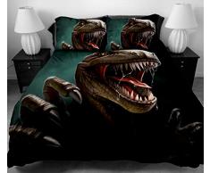 Unbekannt 3-teiliges Bettwäsche-Set für Jugendliche, 100% Polyester, wendbar, modernes Design mit Totenkopf, Wolf, Dinosaurier, Doppelbett, King-Size-Größe King Dinosaurier