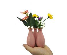 CRH600 Set mit 3 dekorativen Miniatur-Vasen, Keramikflasche, Zuhause, Büro, Deko, Tischvasen, Bücherregal, Ornamente Flaschen, Rosa Art Deco Rose