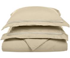 Superior - Superweiches, leichtgewichtiges/knitterfestes Bettbezugsset mit 5 gestickten Linien auf Kopfkissenbezügen mit Stehsaum in einer Geschenkbox, 269 x 234 cm, 100 % gebürstete Mikrofaser, hellbraun