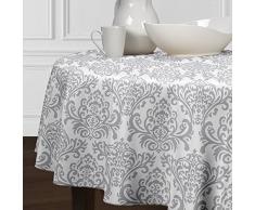 A LuxeHome Grau und weiß Modernes Damast Tischdecken Esszimmer Küche Rund 182,9 cm