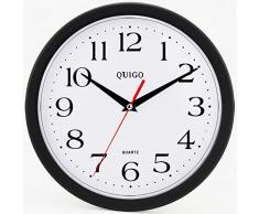 QUIGO Wanduhr, batteriebetrieben, geräuschlos, tickt Nicht, für Kinder, Wohnzimmer, Küche, Büro, Klassenzimmer, Badezimmer, modern, rund, 25,4 cm, Schwarz