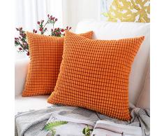 MERNETTE Kordsamt weich dekorative Überwurf-Kissenbezüge, Kissenbezüge, für Sofa, Schlafzimmer, Auto, Stuhl 2 Pieces, 20x20 Granules Orange