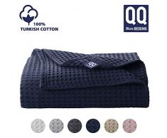 QoupQuru Bettdecke aus türkischer Baumwolle, Waffelmuster, 400 g/m², perfekt für Wohnaccessoires im Winter, 6 Farben & Queen/King/Twin Size, Thermodecken Queen Navt Blau