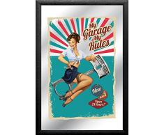 empireposter - Garage - Rules - GrÃ¶Ãe (cm), ca. 20x30 - Bedruckter Spiegel, NEU - Beschreibung: - Bedruckter Wandspiegel mit schwarzem Kunststoffrahmen in Holzoptik -