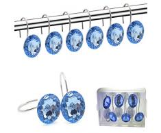 Duschvorhang Haken Diamant Form Dusche/Ringe Rund Acryl Deko Strass Bling Rolling Badezimmer Bad Set von 12 ringen blau