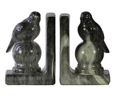 Urban Trends Keramik, Vogel Figur auf EIN Ball Sockel thront Buchstütze Marbleized-Optik schwarz, Creme