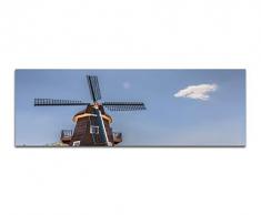 Panoramabild auf Leinwand und Keilrahmen 150x50cm Niederlande Tulpenfeld Windmühle Sommer