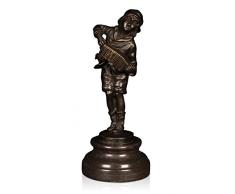 Arte Dal Mondo Kleiner Junge mit Akkordeon klassisch Bronze Statue mit Marmor Basis Skulptur, 24 x 10 x 10 cm