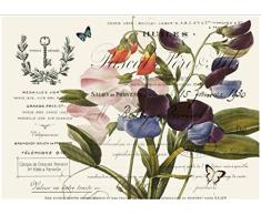 Monahan Papers 50 Papier-Platzsets für Tische, Motiv: französische Landschaft, Lila und Rosa, Dekorative Blumen, Schmetterling, Vintage-Stil, Tischset für Partys, Hochzeiten, Essen, Küche