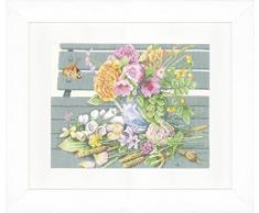 Lanarte PN-0146981 Zählmusterpackung Blumen auf Bank Kreuzstich, Baumwolle, Mehrfarbig, 36.0 x 28.0 x 0.30 cm