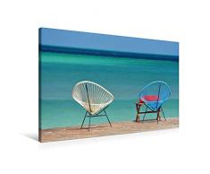 Premium Textil-Leinwand 90 x 60 cm Quer-Format Zwei Stühle am Karibischen Meer | Wandbild, HD-Bild auf Keilrahmen, Fertigbild auf hochwertigem Vlies, Leinwanddruck von Frank Hornecker