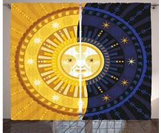 Mandala Einrichtung Vorhänge Durch ambesonne, Spiritual indischen Tag und Nacht Kreis mit Sun Star Spirale Muster Bild, Wohnzimmer Schlafzimmer Fenster Drapes 2 Panel Set, blau gelb, Textil, Multi 1, 108W x 90L