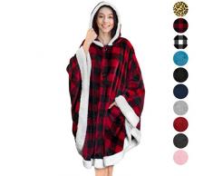Pavillon Angel Wrap tragbare Poncho Decke Sherpa Besatz One Size Checker Rot