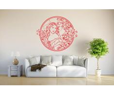 INDIGOS Wandtattoo/Wandsticker-d107 Sexy Frau mit Blumen und Pflanzen, Vinyl, rot, 120 x 101 x 1 cm