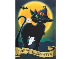 Unbekannt G128 Halloween Garten Flagge, Happy Halloween-Zitat mit schwarzer Katze Garten-Yard-Dekorationen, rustikale Ferien Seasonal Outdoor Flag 12 x 18