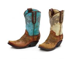 Burton & Burton Resin, handbemalt Cowboystiefel Vasen Set von 2