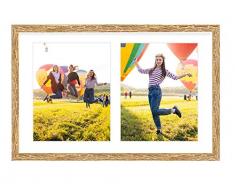 Golden State Art Bilderrahmen, Holz, 30,5 x 48,3 cm, mit weißer Matte, für 2 Fotos à 8 x 10 cm, Echtglas, Sägezahnaufhänger, Drehgelenk, Wandmontage, ideal für Collagen, Hochzeiten, Verlobungen, Partys 12x19 Holz - Distressed Gold mit weißer Matte