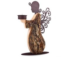 FOREST DECOR Walddekor Engel Teelichthalter mit Stahlflügeln, rustikales Finish und unbehandeltes Holz, dekorativ für Zuhause, Wohnzimmer und Küche, handgefertigt in Deutschland