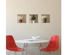 Sticker 3D Effekt | Wandaufkleber Pflanzen - Tapete Dekoration optische Täuschung Raum und Wohnzimmer | 30 x 90 cm