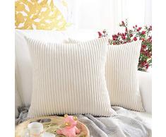 MERNETTE Kordsamt, weich, dekorativ, quadratisch, Kissenbezug, Heimdekoration, Dekoration für Sofa, Couch Bett, Stuhl 24x24 cremefarben