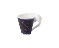 Villeroy & Boch 10-1616-5815 NewWave Stars Becher mit Henkel, formschöne Tasse mit Zwilling-Motiv, Premium Porzellan, spülmaschinengeeignet, weiß/blau, 300 ml
