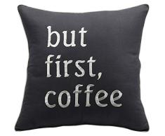 YugTex Kopfkissen aber Erste Kaffee Bestickt Werfen Kissenbezug Kaffee Liebhaber Geschenk Coffee Shop Kissenbezug Hochzeitstag Paar Liebhaber Kissenbezug, Baumwolle, Grau, 45,7 x 45,7 cm