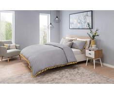 Sleepdown Quasten Grau mit Senfbart Doppelquasten Blau mit Rosa Bettwäsche-Set Baumwollmischung Doppelbett