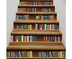 AILEGOU 3D Treppenaufkleber, Aufkleber für Treppen, abnehmbare Fliesen, Treppenaufsteher, Dekoration, Abziehen und Aufkleben von Treppen, Bakeplash Aufkleber für Treppen, 99,1 x 18 cm, 6 Stück Modern Bücherregal