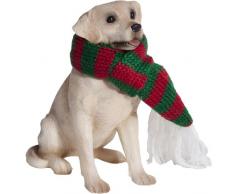 Sandicast Yellow Labrador Retriever Skulptur Gelber Labrador Retriever - roter und weißer Schal Ornament gelb