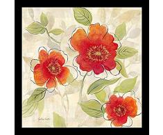 Buyartforless Kunstwerk, gerahmt, Heller Garten I von Cynthia Coulter, 30,5 x 30,5 cm, Dekoration, rote Blumen, Pastellfarben, Country Living, Beige