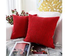 MERNETTE Kordsamt, weich, dekorativ, quadratisch, Kissenbezug, Heimdekoration, Dekoration für Sofa, Couch Bett, Stuhl 20x20 rot